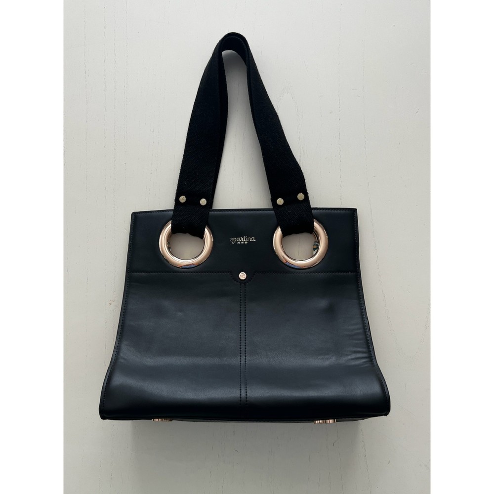 SPARTINA black Middleton medium size leather Box Tote 449 VGUC